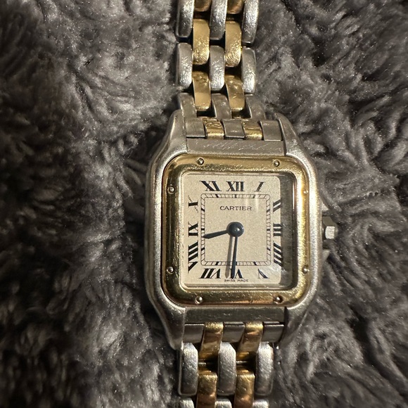 Cartier Panthere women watch. Gold 18k and silver and sapphire button. - Picture 2 of 5
